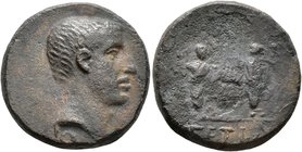 PONTUS. Uncertain. 1st century BC. AE (Bronze, 19 mm, 8.22 g, 11 h). Bare male head to right; Q below. Rev. EETIA Two figures standing facing, sacrifi...
