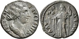 LYDIA. Blaundus. Faustina Junior, Augusta, 147-175. Hemiassarion (Orichalcum, 19 mm, 3.76 g, 6 h), circa 152-176. ΦΑYϹΤЄΙΝΑ ϹЄΒΑϹΤΗ Draped bust of Fau...