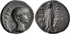 PHRYGIA. Docimeium. Nero, 54-68. Assarion (Bronze, 17 mm, 4.15 g, 12 h). NEPΩN [KAIΣ]AP Bare-headed and draped bust of Nero to right; behind, counterm...