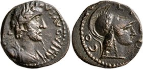 LYCAONIA. Iconium. Antoninus Pius, 138-161. Hemiassarion (Bronze, 18 mm, 4.64 g, 12 h). [ANTONIN]VS AVG PIVS Laureate, draped and cuirassed bust of An...