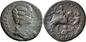 CILICIA. Seleucia ad Calycadnus. Julia Domna, Augusta, 193-217. Assarion (Bronze, 23 mm, 5.80 g, 1 h). IOYΛIA ΔOMNA CЄBACT Draped bust of Julia Domna ...
