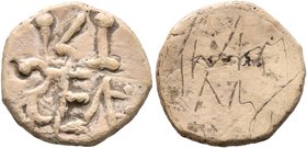 ASIA MINOR. Uncertain. Tessera (Lead, 15 mm, 1.99 g), Roman Imperial time, circa 1st to 3rd centuries AD. IςI / S EΛE. Rev. Uncertain graffito. An unu...