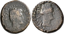 SYRIA, Decapolis. Gadara. Augustus, 27 BC-AD 14. Assarion (Bronze, 19 mm, 6.61 g, 1 h), Actian Era 34 = 3/4 AD. ΣEBAΣTΩ KAIΣAPI Bare head of Augustus ...
