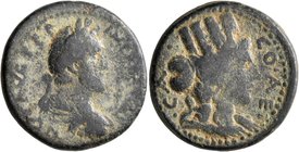 JUDAEA. Aelia Capitolina (Jerusalem). Antoninus Pius, 138-161. AE (Bronze, 23 mm, 10.21 g, 6 h). IMP ANTONINVS AVG P P P Laureate, draped and cuirasse...