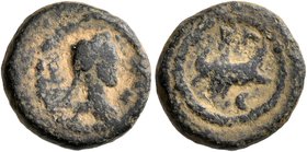 JUDAEA. Aelia Capitolina (Jerusalem). Antoninus Pius, 138-161. AE (Bronze, 11 mm, 1.77 g, 12 h). IM ANTONIN Laureate, draped and cuirassed bust of Ant...