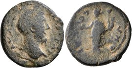 JUDAEA. Aelia Capitolina (Jerusalem). Marcus Aurelius, 161-180. AE (Bronze, 18 mm, 5.15 g, 5 h). IMP CAESAR AV ANT Laureate head of Marcus Aurelius to...