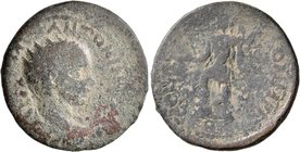 JUDAEA. Aelia Capitolina (Jerusalem). Elagabalus, 218-222. AE (Bronze, 25 mm, 8.41 g, 12 h). IMP C M AVR ANTONINVS AVG Radiate, draped and cuirassed b...