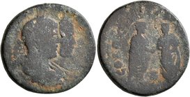 JUDAEA. Aelia Capitolina (Jerusalem). Elagabalus, with Severus Alexander as Caesar, 218-222. AE (Bronze, 23 mm, 9.37 g, 10 h), 221-222. [IMP CA AN AVG...