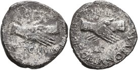 Civil Wars, 68-69. Denarius (Silver, 17 mm, 3.34 g, 6 h), mint in southern Gaul (?), 69. FIDES / EXERCITVVM Clasped hands. Rev. FIDES / PRAETORIANORVM...