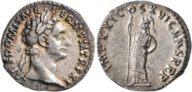 Domitian, 81-96. Denarius (Silver, 19 mm, 3.45 g, 6 h), Rome, January-September 92. IMP CAES DOMIT AVG GERM P M TR P XI Laureate head of Domitian to r...