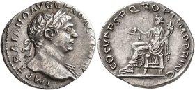Trajan, 98-117. Denarius (Silver, 18 mm, 3.15 g, 7 h), Rome, circa 108-109. IMP TRAIANO AVG GER DAC P M TR P Laureate head of Trajan to right, with sl...