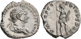 Trajan, 98-117. Denarius (Silver, 18 mm, 3.29 g, 6 h), Rome, winter 114-early 116. IMP CAES NER TRAIANO OPTIMO AVG GER DAC Laureate, draped and cuiras...