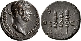 Hadrian, 117-138. Quadrans (Bronze, 16 mm, 3.08 g, 6 h), Rome, 125-128. HADRIANVS AVGVSTVS P P Laureate head of Hadrian to right. Rev. COS III / S - C...