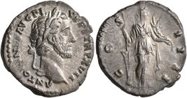 Antoninus Pius, 138-161. Denarius (Silver, 18 mm, 3.08 g, 6 h), Rome, 153-154. ANTONINVS AVG PIVS P P TR P XVII Laureate head of Antoninus Pius to rig...