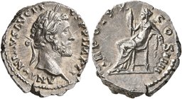 Antoninus Pius, 138-161. Denarius (Silver, 17 mm, 3.26 g, 12 h), Rome, 156-157. ANTONINVS AVG PIVS P P IMP II Laureate head of Antoninus Pius to right...