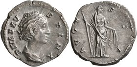 Diva Faustina Senior, died 140/1. Denarius (Silver, 19 mm, 2.49 g, 7 h), Rome. DIVA FAVSTINA Draped bust of Diva Faustina Senior to right. Rev. AVGVST...