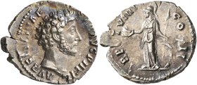 Marcus Aurelius, as Caesar, 139-161. Denarius (Silver, 20 mm, 2.91 g, 6 h), Rome, 154-155. AVRELIVS CAESAR AVG PII FIL Bare head of Marcus Aurelius to...