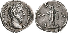 Marcus Aurelius, 161-180. Denarius (Silver, 19 mm, 3.36 g, 1 h), Rome, 170-171. M ANTONINVS AVG TR P XXV Laureate head of Marcus Aurelius to right. Re...