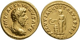Lucius Verus, 161-169. Aureus (Gold, 19 mm, 7.21 g, 7 h), Rome, 161-162. IMP CAES L VERVS AVG Bare-headed, draped and cuirassed bust of Lucius Verus t...