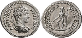 Caracalla, 198-217. Denarius (Silver, 20 mm, 3.17 g, 7 h), Rome, 205. ANTONINVS PIVS AVG Laureate, draped and cuirassed bust of Caracalla to right, se...