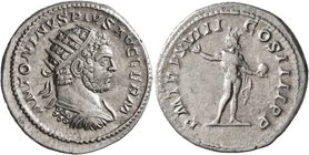 Caracalla, 198-217. Antoninianus (Silver, 23 mm, 4.95 g, 7 h), Rome, 215. ANTONINVS PIVS AVG GERM Radiate and cuirassed bust of Caracalla to right, se...