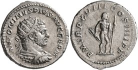 Caracalla, 198-217. Antoninianus (Silver, 23 mm, 5.38 g, 6 h), Rome, 215. ANTONINVS PIVS AVG GERM Radiate and cuirassed bust of Caracalla to right, se...