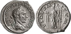 Macrinus, 217-218. Denarius (Silver, 19 mm, 3.07 g, 6 h), Rome, spring-summer 217. IMP C M OPEL SEV MACRINVS AVG Laureate and draped bust of Macrinus ...