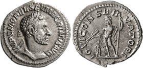 Macrinus, 217-218. Denarius (Silver, 20 mm, 2.39 g, 6 h), Rome, spring-summer 217. IMP C M OPEL SEV MACRINVS AVG Laureate and cuirassed bust of Macrin...