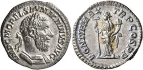Macrinus, 217-218. Denarius (Silver, 19 mm, 2.15 g, 7 h), Rome, summer 217-early 218. IMP C M OPEL SEV MACRINVS AVG Laureate and cuirassed bust of Mac...