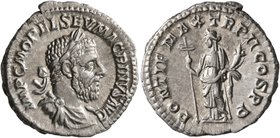 Macrinus, 217-218. Denarius (Silver, 20 mm, 3.49 g, 11 h), Rome, summer 217-early 218. IMP C M OPEL SEV MACRINVS AVG Laureate, draped and cuirassed bu...