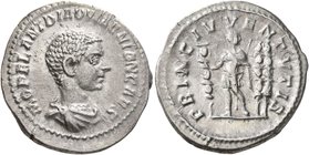 Diadumenian, as Caesar, 217-218. Denarius (Silver, 20 mm, 3.30 g, 7 h), Rome, summer 217-early 218. M OPEL ANT DIADVMENIAN CAES Bare-headed and draped...