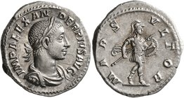 Severus Alexander, 222-235. Denarius (Silver, 20 mm, 3.03 g, 1 h), Rome, 232. IMP ALEXANDER PIVS AVG Laureate, draped and cuirassed bust of Severus Al...