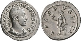 Severus Alexander, 222-235. Denarius (Silver, 20 mm, 3.18 g, 6 h), Rome, 232. IMP ALEXANDER PIVS AVG Laureate, draped and cuirassed bust of Severus Al...