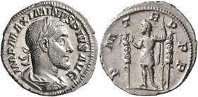 Maximinus I, 235-238. Denarius (Silver, 19 mm, 2.69 g, 7 h), Rome, 235. IMP MAXIMINVS PIVS AVG Laureate, draped and cuirassed bust of Maximinus I to r...