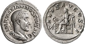 Maximinus I, 235-238. Denarius (Silver, 20 mm, 3.19 g, 6 h), Rome, 235-236. IMP MAXIMINVS PIVS AVG Laureate, draped and cuirassed bust of Maximinus I ...
