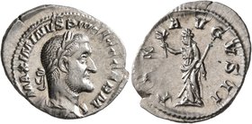Maximinus I, 235-238. Denarius (Silver, 21 mm, 2.67 g, 1 h), Rome, 236-237. MAXIMINVS PIVS AVG GERM Laureate, draped and cuirassed bust of Maximinus I...
