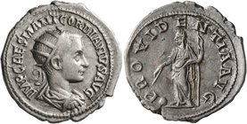 Gordian III, 238-244. Antoninianus (Silver, 23 mm, 3.97 g, 6 h), Antiochia, 238-239. IMP CAES M ANT GORDIANVS AVG Radiate, draped and cuirassed bust o...