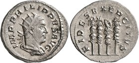 Philip I, 244-249. Antoninianus (Silver, 23 mm, 4.36 g, 12 h), Rome, 247-249. IMP PHILIPPVS AVG Radiate, draped and cuirassed bust of Philip I to righ...