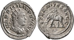 Philip I, 244-249. Antoninianus (Silver, 23 mm, 4.84 g, 1 h), Rome, 248. IMP PHILIPPVS AVG Radiate, draped and cuirassed bust of Philip I to right, se...