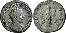 Trajan Decius, 249-251. Dupondius (Bronze, 25 mm, 9.46 g, 12 h), Rome. IMP C M Q TRAIANVS DECIVS AVG Radiate and cuirassed bust of Trajan Decius to ri...