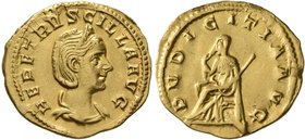 Herennia Etruscilla, Augusta, 249-251. Aureus (Gold, 20 mm, 4.00 g, 12 h), Rome. HER ETRVSCILLA AVG Draped bust of Herennia Etruscilla to right, weari...