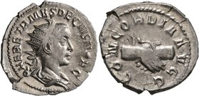 Herennius Etruscus, as Caesar, 249-251. Antoninianus (Silver, 23 mm, 4.00 g, 6 h), Rome, circa 250-251. Q HER ETR MES DECIVS NOB C Radiate and draped ...