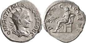 Herennius Etruscus, as Caesar, 249-251. Antoninianus (Silver, 22 mm, 3.36 g, 6 h), Rome, 250-251. Q HER ETR MES DECIVS NOB C Radiate and draped bust o...