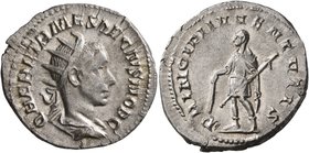 Herennius Etruscus, as Caesar, 249-251. Antoninianus (Silver, 22 mm, 4.08 g, 7 h), Rome, 250-251. Q HER ETR MES DECIVS NOB C Radiate and draped bust o...