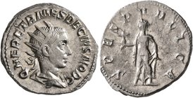 Herennius Etruscus, as Caesar, 249-251. Antoninianus (Silver, 22 mm, 4.42 g, 1 h), Rome, 250-251. Q HER ETR MES DECIVS NOB C Radiate and draped bust o...