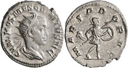 Hostilian, as Caesar, 250-251. Antoninianus (Silver, 22 mm, 4.37 g, 6 h), Rome. C VAL HOS MES QVINTVS N C Radiate and draped bust of Hostilian to righ...