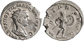 Hostilian, as Caesar, 250-251. Antoninianus (Silver, 21 mm, 4.28 g, 1 h), Rome. C VALENS HOSTIL MES QVINTVS N C Radiate and draped bust of Hostilian t...