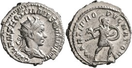 Hostilian, as Caesar, 250-251. Antoninianus (Silver, 23 mm, 5.14 g, 1 h), Rome. C VALENS HOSTIL MES QVINTVS N C Radiate and draped bust of Hostilian t...