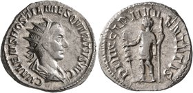 Hostilian, as Caesar, 250-251. Antoninianus (Silver, 21 mm, 4.07 g, 11 h), Rome. C VALENS HOSTIL MES QVINTVS N C Radiate and draped bust of Hostilian ...