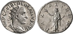 Trebonianus Gallus, 251-253. Antoninianus (Silver, 21 mm, 3.75 g, 7 h), uncertain branch mint. IMP C C VIB TREB GALLVS AVG Radiate, draped and cuirass...